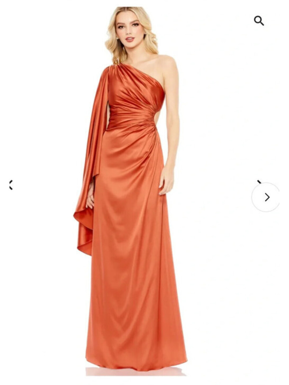 NWT Mac Duggal One Shoulder Bell Sleeve Drap Cutout Rust Orange size 8